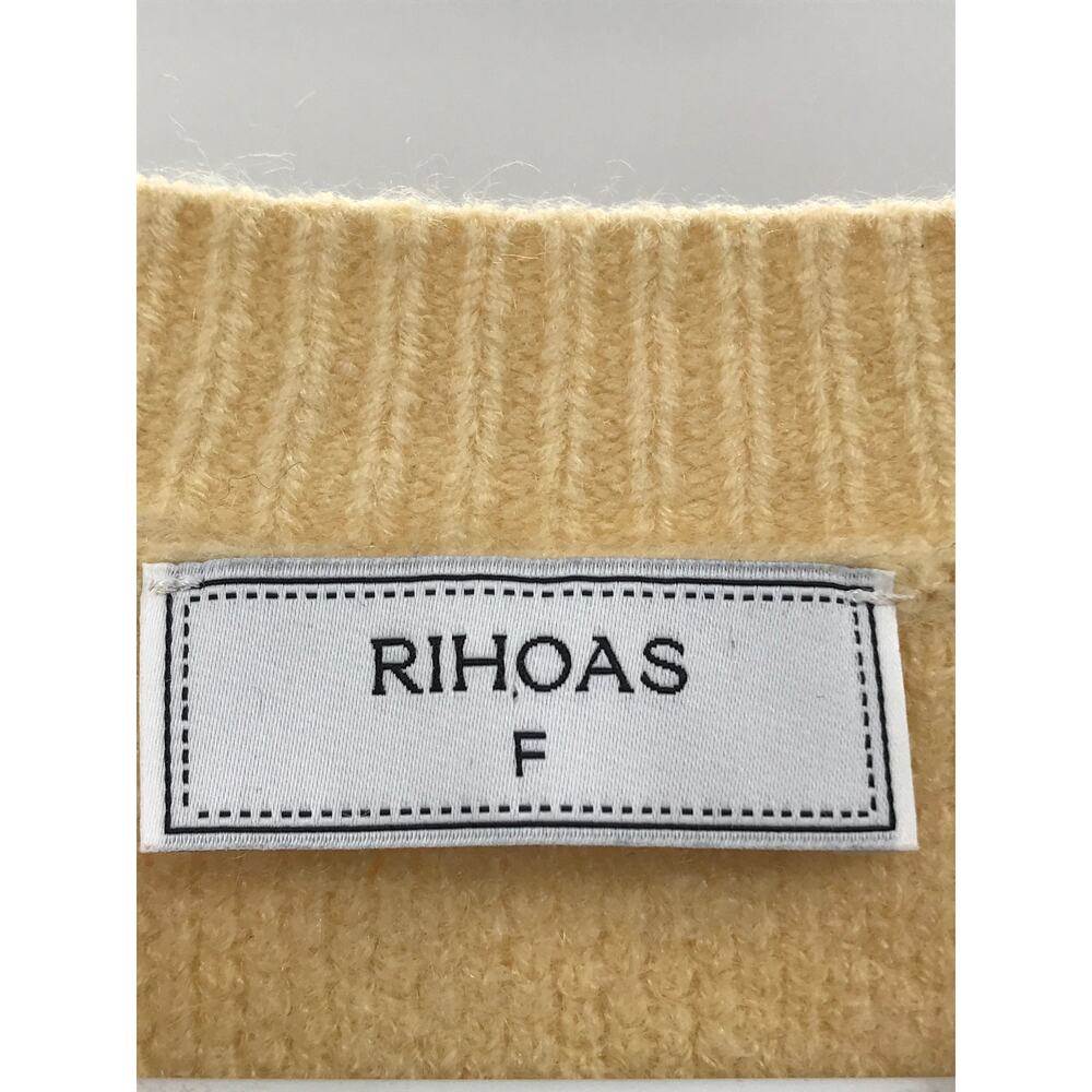 Rihoas Yellow Round Neck Knit Cardigan Sweater Gold Button One Size - Picture 6 of 9